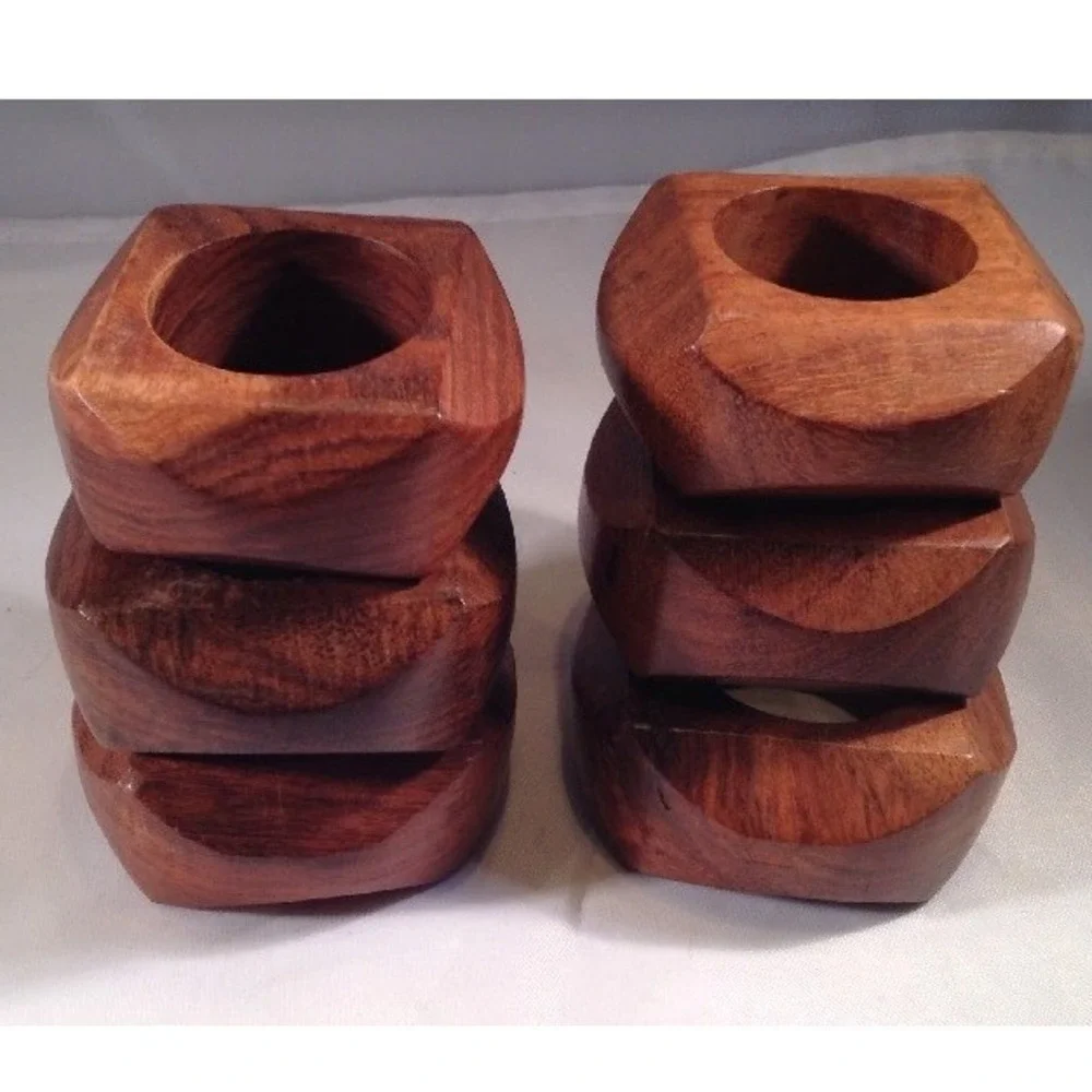 Shalinindia Handmade Wooden Napkin Rings Set of 6 Artisan Crafted India‎ Rustic
